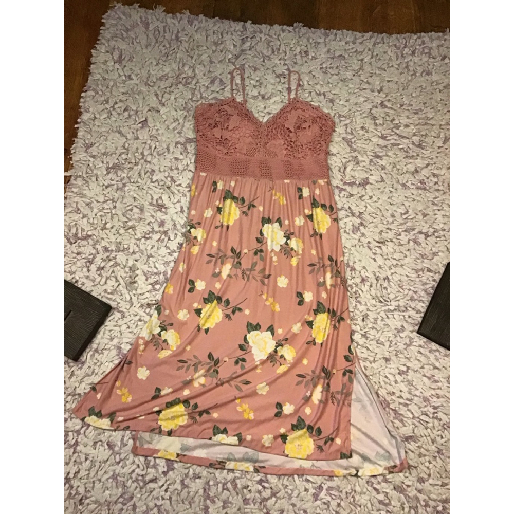 No Boundaries Pink Yellow Floral Crochet Maxi Dress XXXL (21)